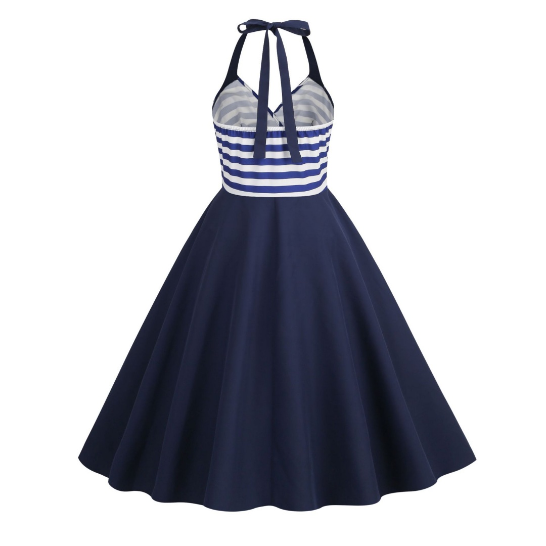 Womens Vintage Halter Neck Dresses 1950 Swing Tea Party Midi Cocktail Dress